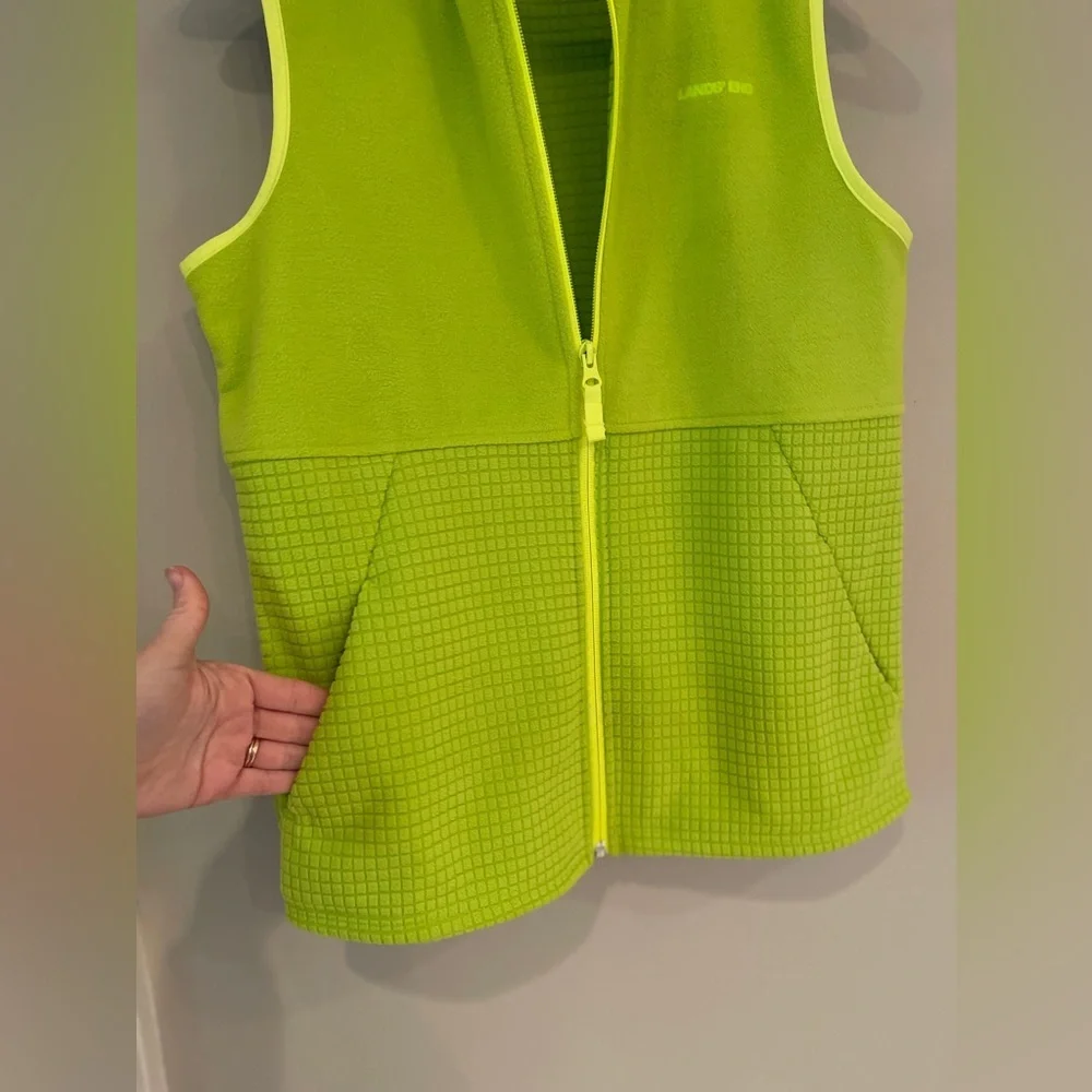 Lands End Neon Yellow reflective fleece vest NWOT